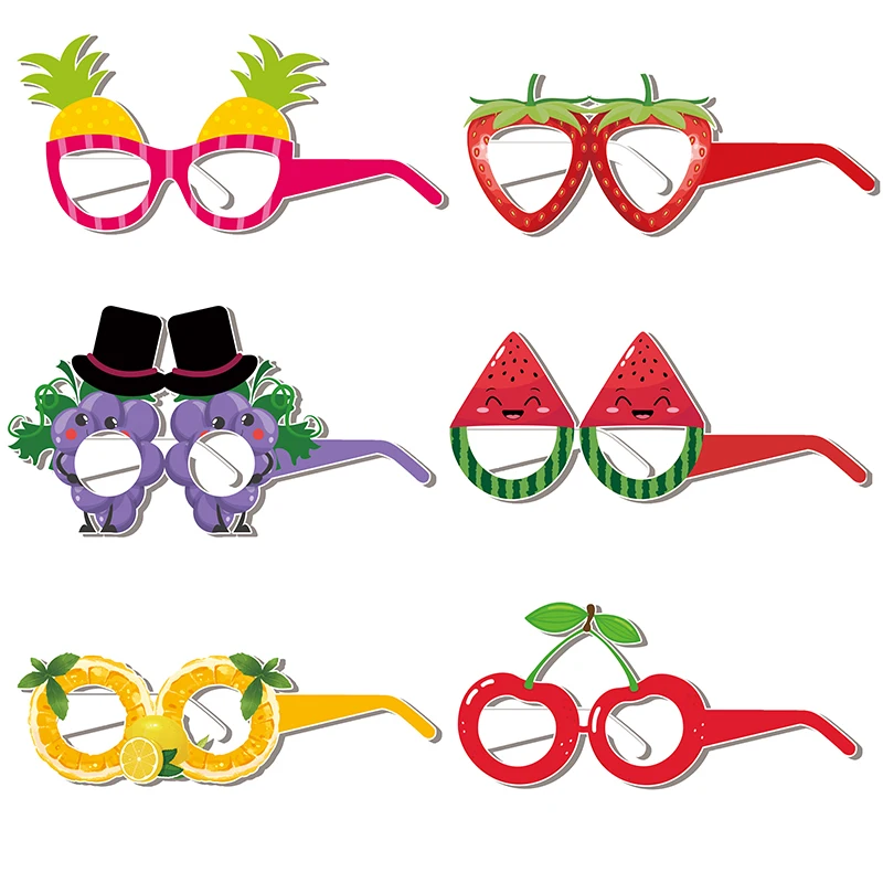 12pcs Summer Fruit Party Theme Paper Glasses Pineapple Lemon Grape Glasses Children's Party Photo Props Birthday Party Decor