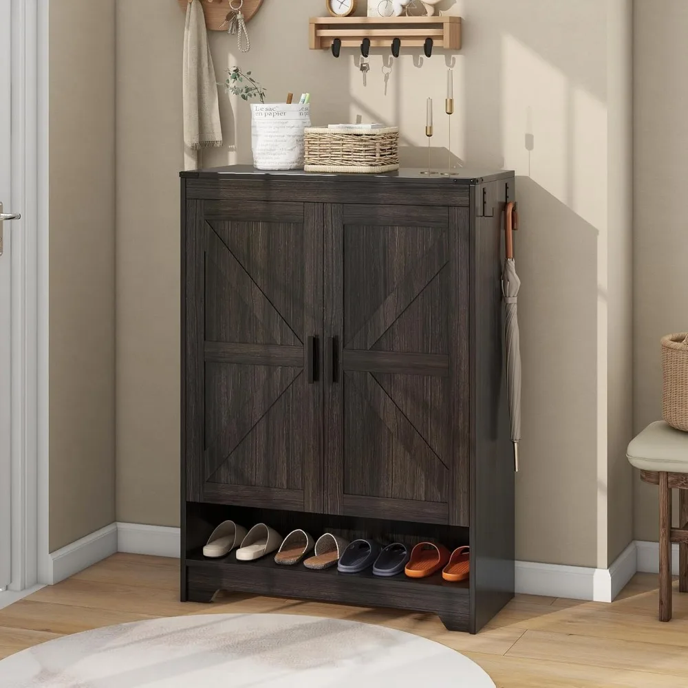 

6-Tier Shoe Storage Cabinet with Doors, Farmhouse Shoe Rack Cabinet with Adjustable Shelves for Entryway, Hallway