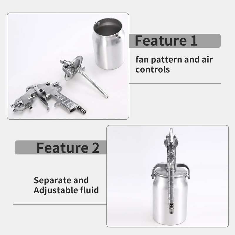 PQ-2 Paint Spary Gun Pressure Siphon Feed Spray Gun With 1000Cc Cup Nozzle Tip Size 2.0Mm For Automotive Household