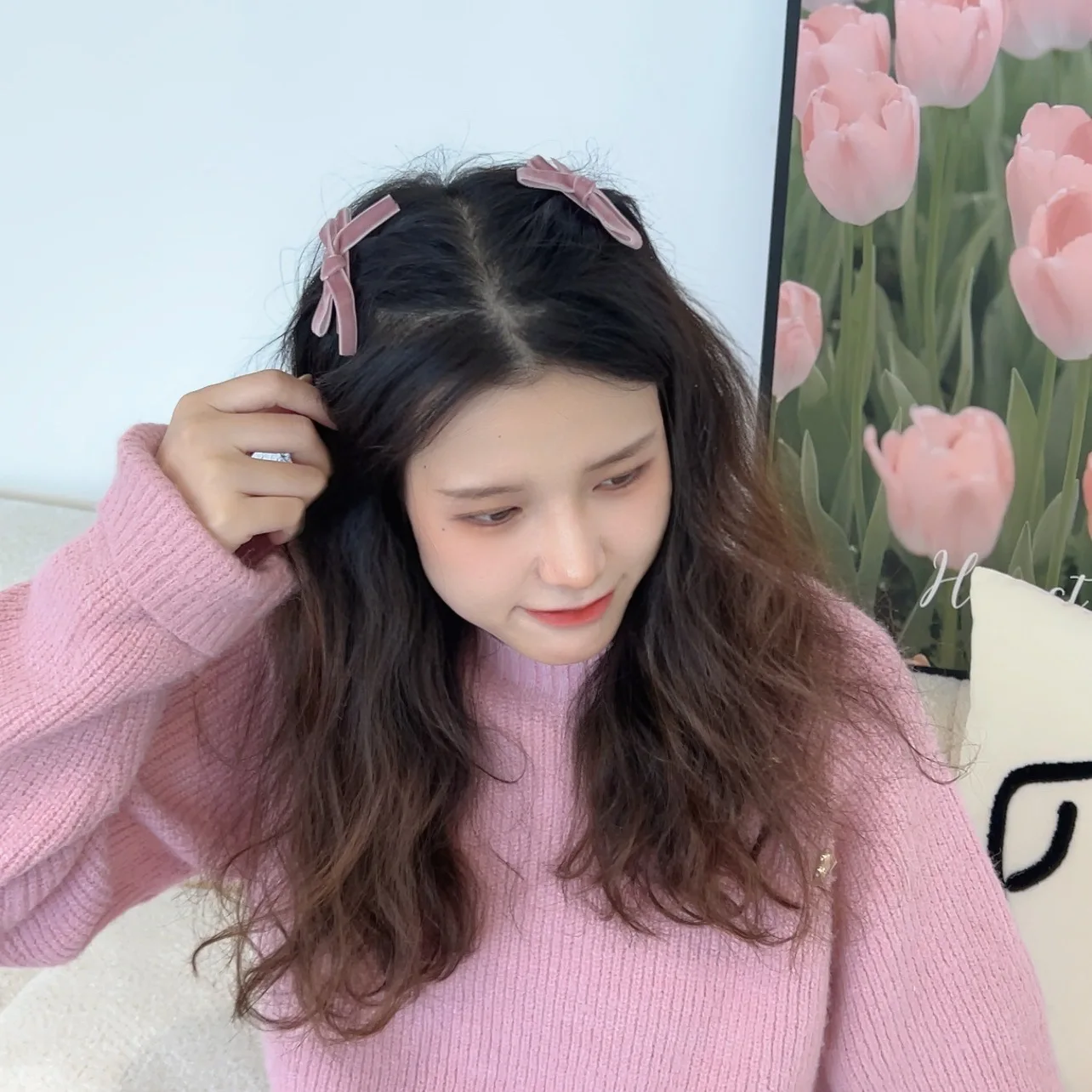2PC Korean Style Velvet Bow Hairpin Set Solid Color Simple Hairgrip for Girls & Women Vintage Hair Clips Accessory