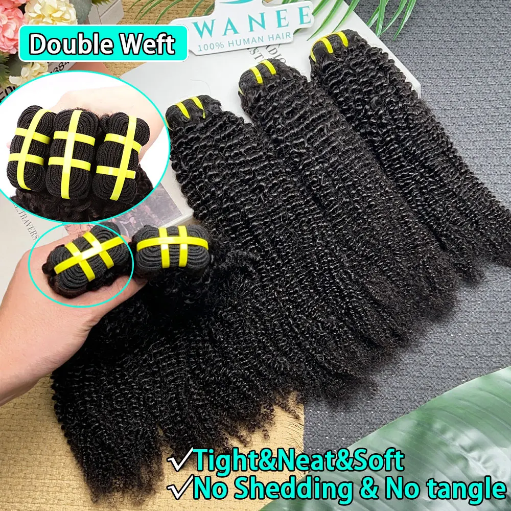 Raw Afro Kinky Curly Human Hair Bundles #1B Natural Black Virgin Curly 100% Soft Human Hair Weave Bundle Hair Extension Weft