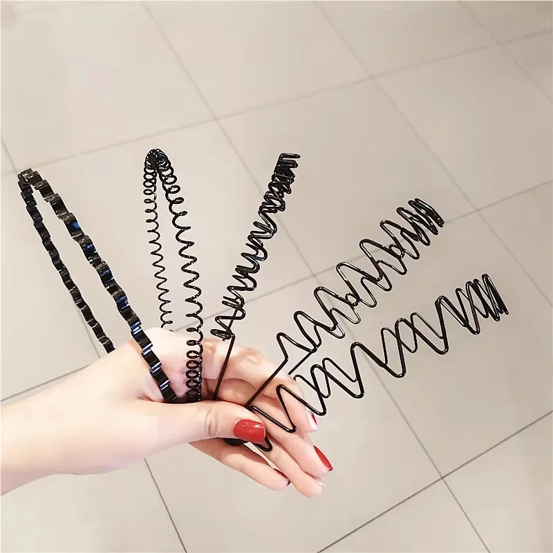 2022 Men Black Metal Hairband Unisex Black Flexible Wavy Hair Head Hoop Band Women Flexible Sports Headband Hair Accessories