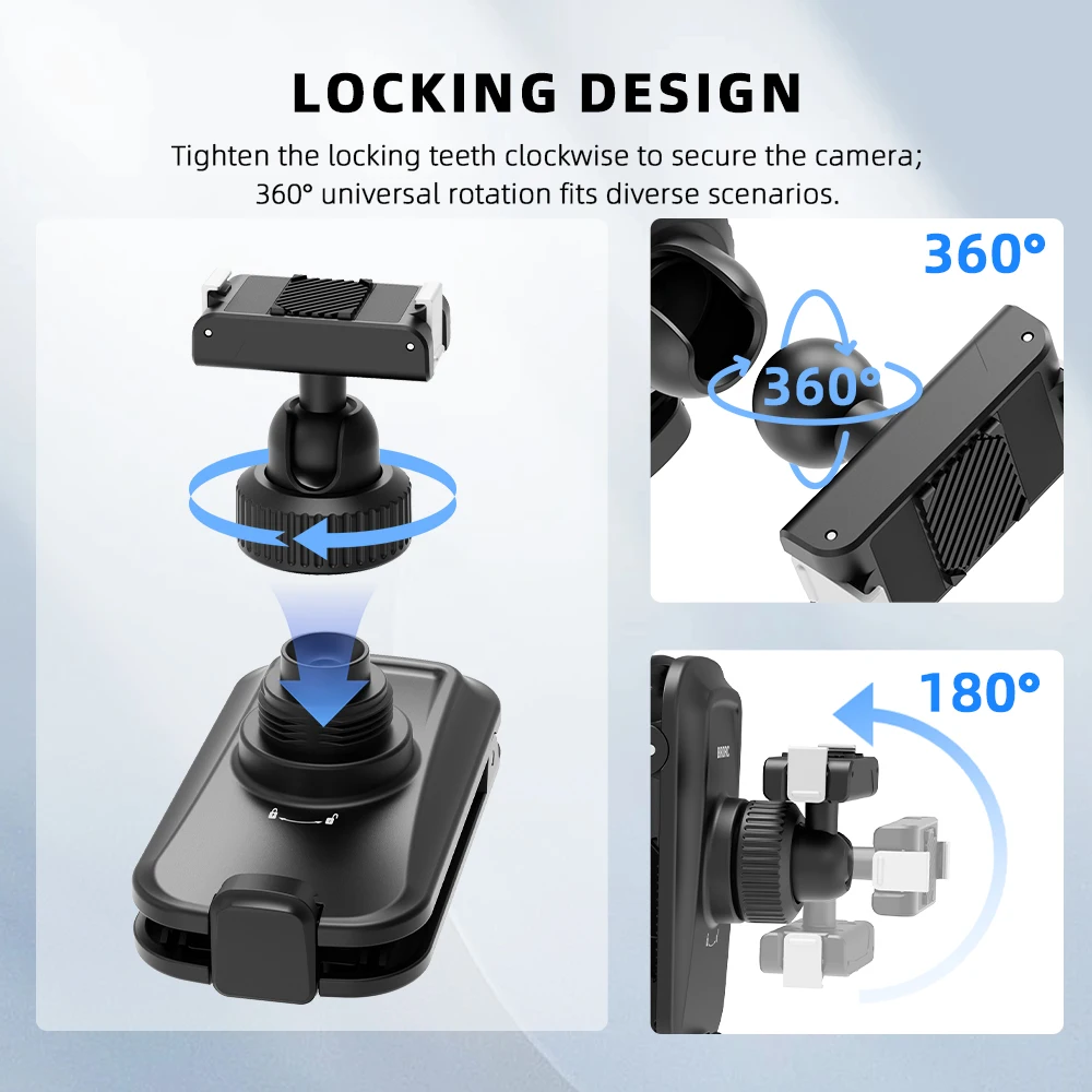 BRDRC Backpack Mount for DJI Action 6/5 Pro/4 Camera Accessories 360° Rotation Magnetic Backpack Clip Quick-Release Adapter view 5
