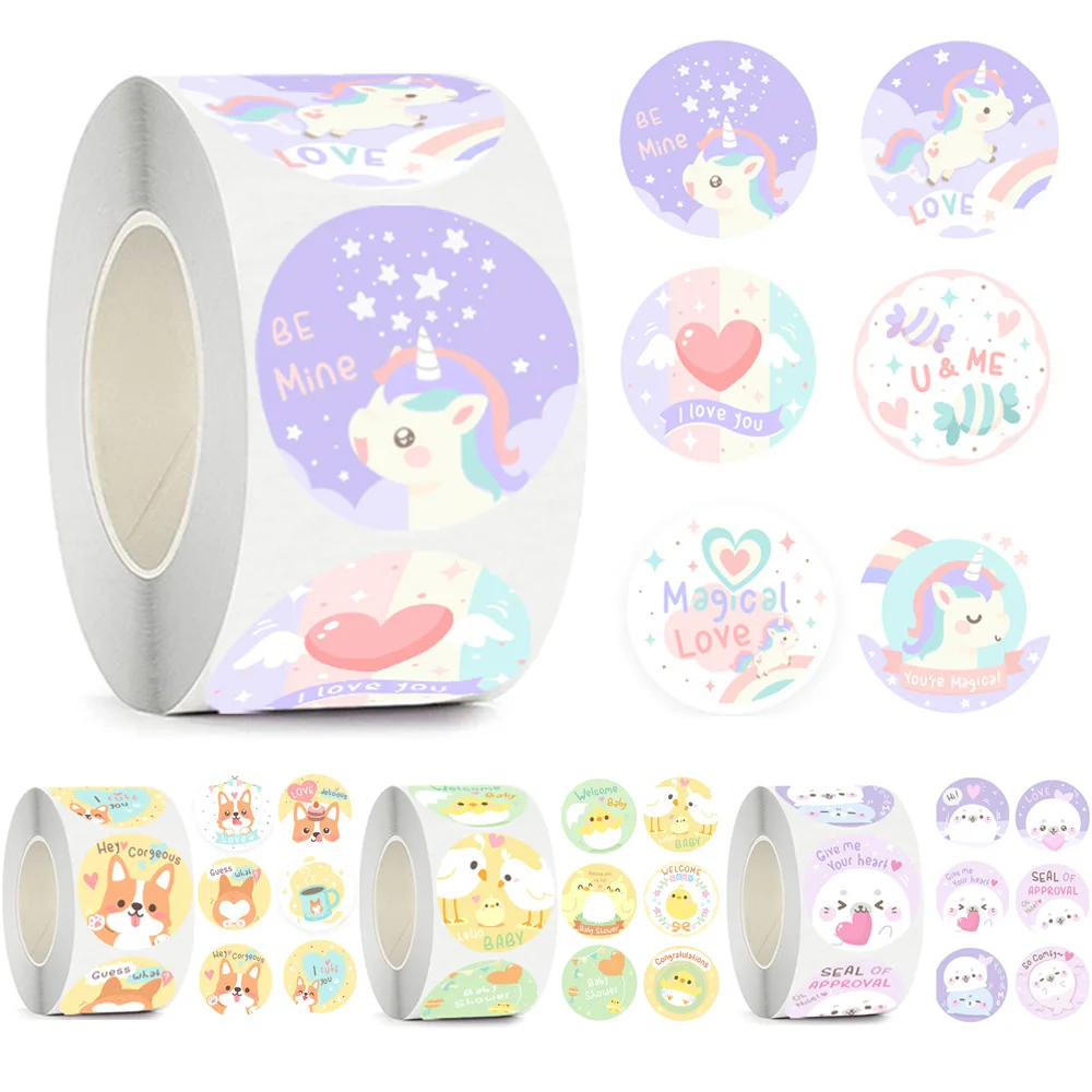 100-500 шт. Симпатичные наклейки в виде животных, конверт, Φ 1 дюйм для упаковки подарков, канцелярские наклейки