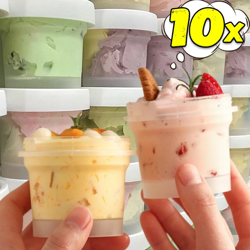 Tazas de pudín, taza de postre con tapas, cuencos de helado reutilizables transparentes, caja de almacenamiento de pasteles sellada, aperitivos, contenedor de yogur, 10/1 Uds.