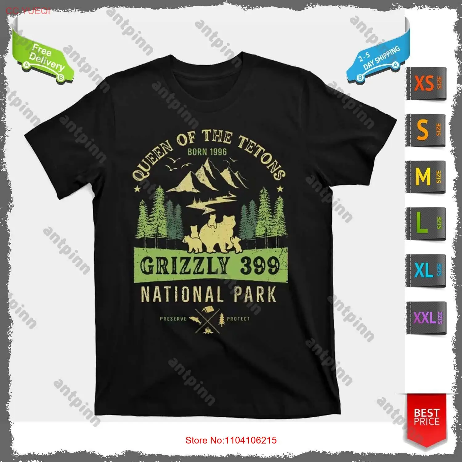 

Queen Of The Tetons Grizzly 399 National Park Preserve T-Shirt For Men & Women