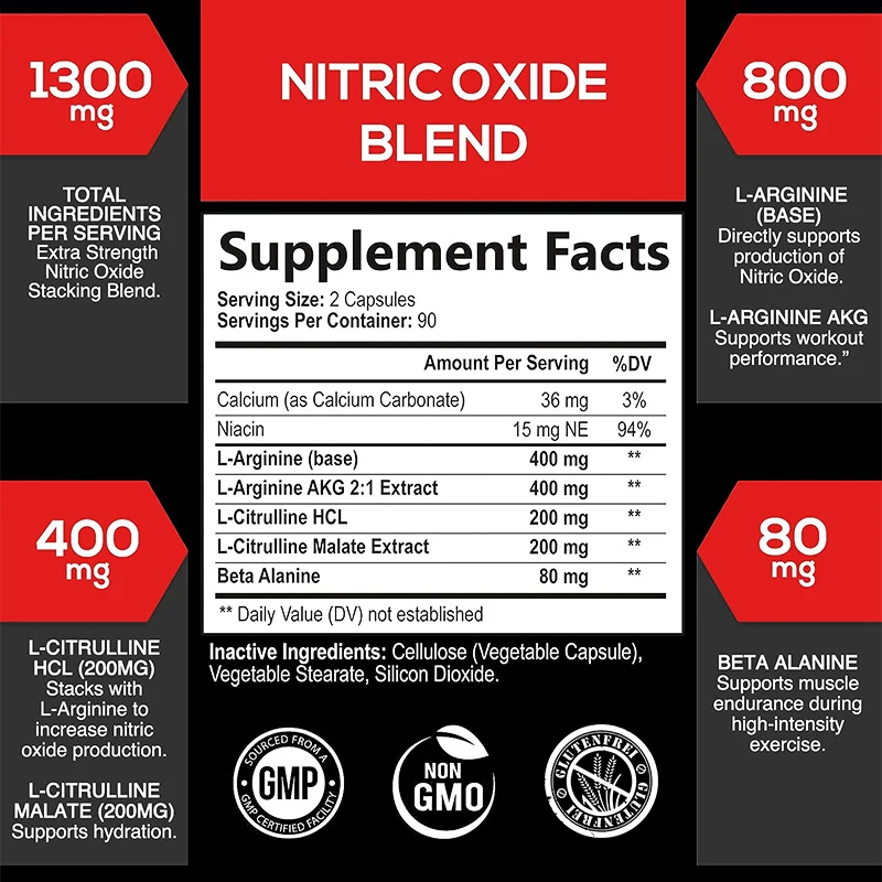 Nitric Oxide Supplement Capsules L Arginine 3X Strength Premium Muscle Supporting Nitric Booster for Strength & Energy