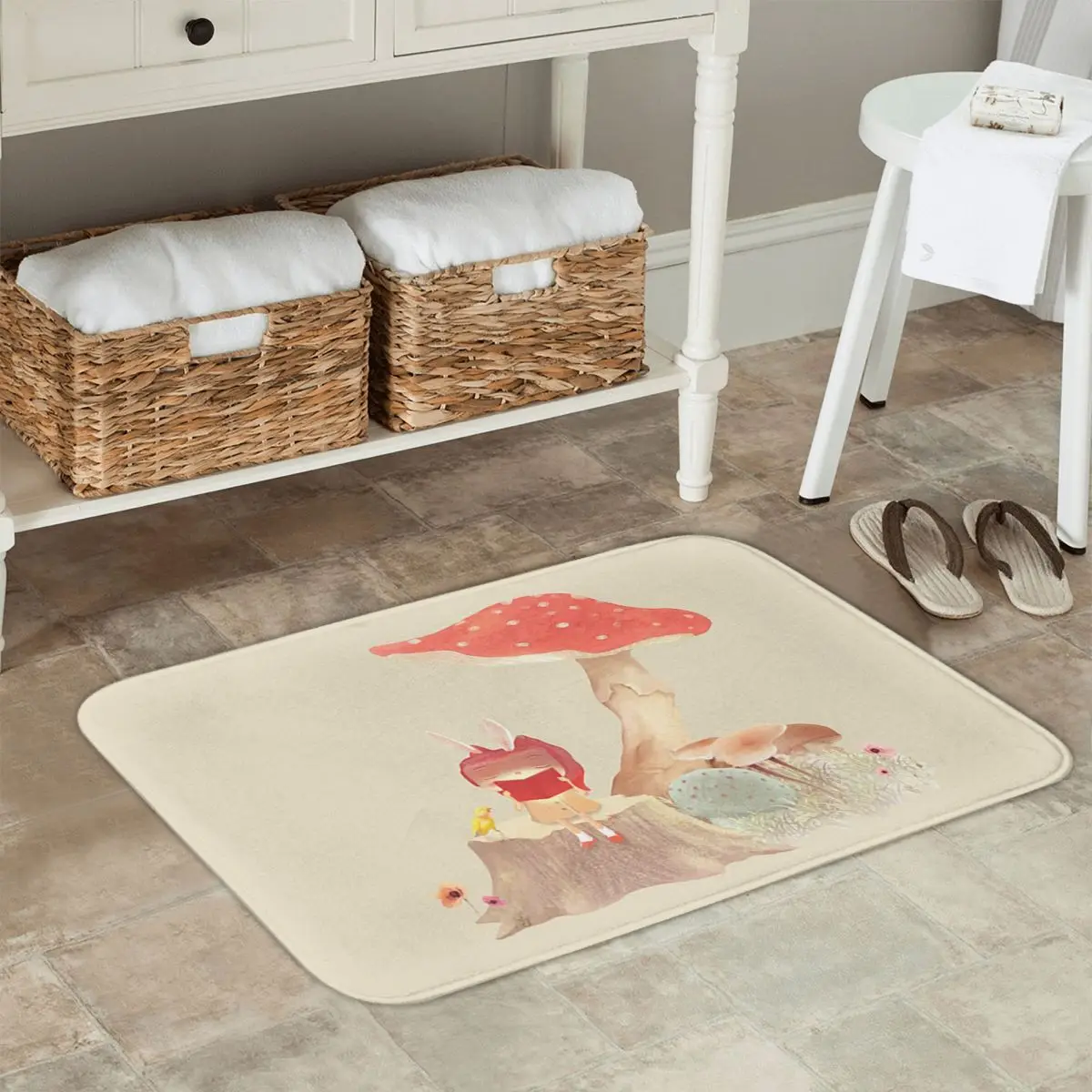 Bunny Tales Reading Under The Mushroom Doormat Kitchen Entrance Home Floor Mat Non-slip Carpet Rug for Balcony Footpad Mats