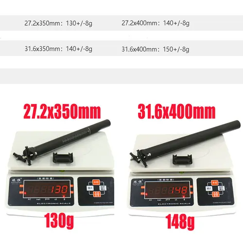 Imagen 2 del producto Tija de sillín de bicicleta de fibra de carbono T800, tubo de asiento de carretera/montaña, piezas de bicicleta 27,2/31,6*300/350/400mm, tornillos de titanio 125g