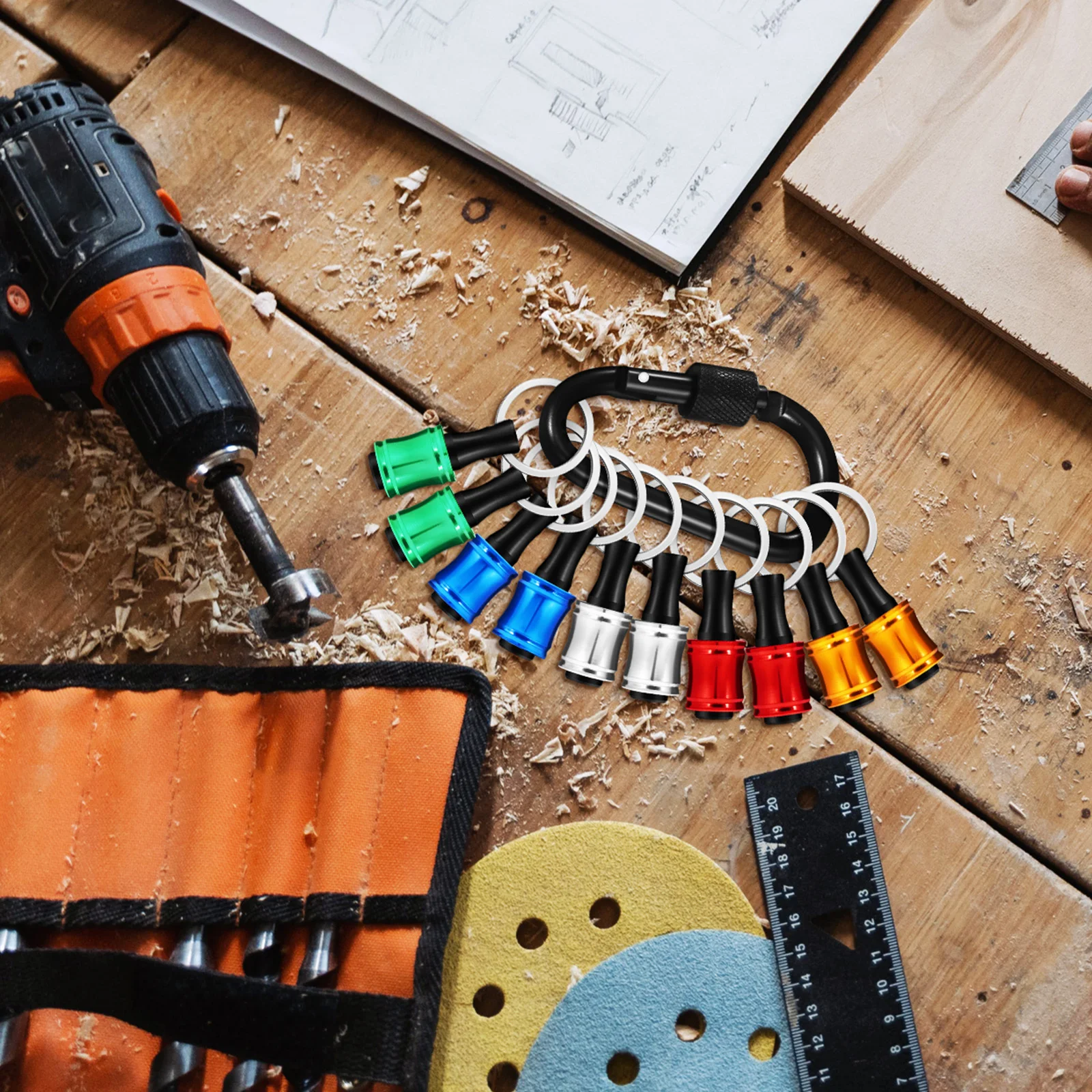 

1 Set 1/4 Inch Bit Holder Extension Bar Aluminum Alloy Socket Holder For Impact Driver Drill Bit Adapter Carabiner Keychain