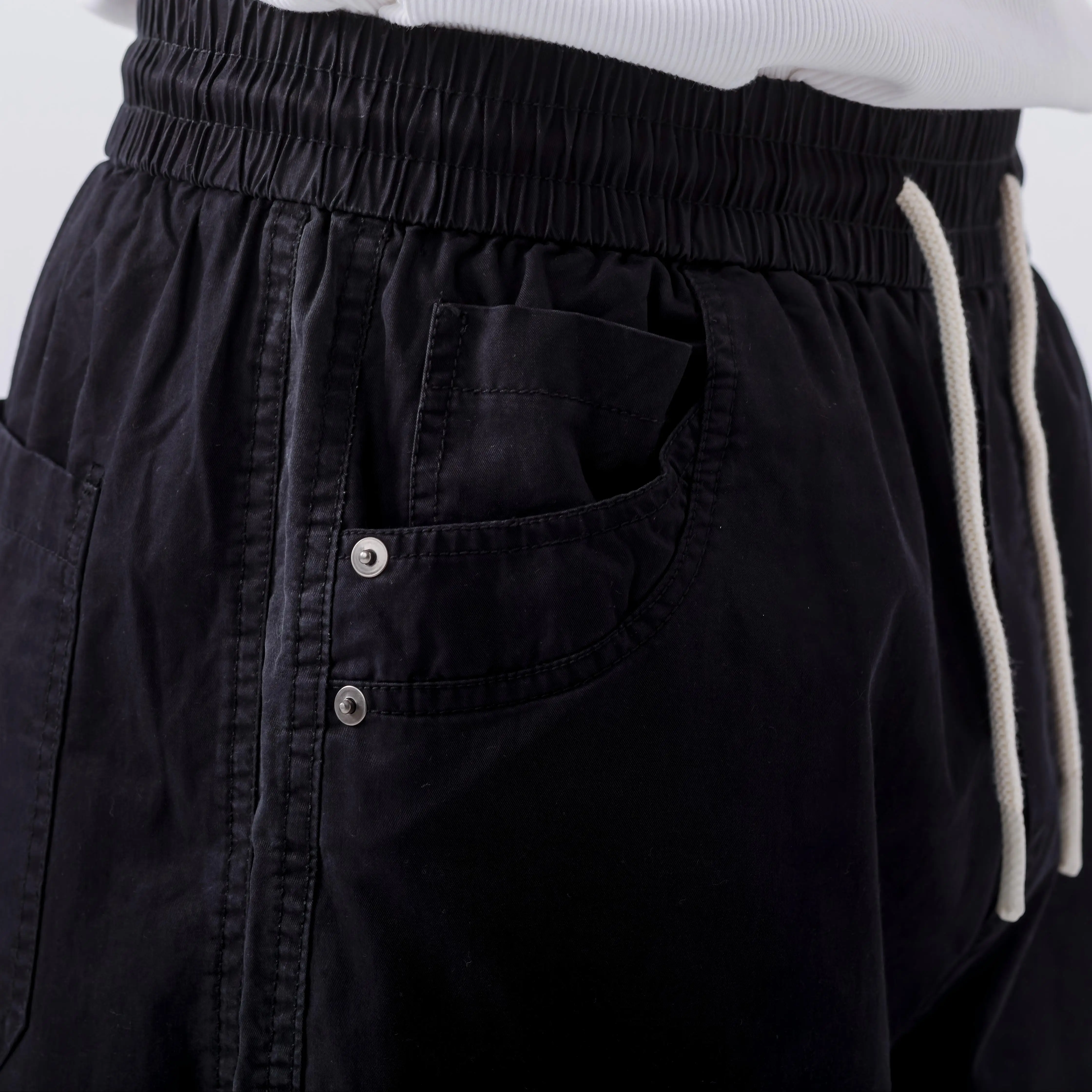 Cotton Vintage Elastic Waist Drawstring Long Pants Casual Wide Leg Pants Distressed Washed Trouser for Men