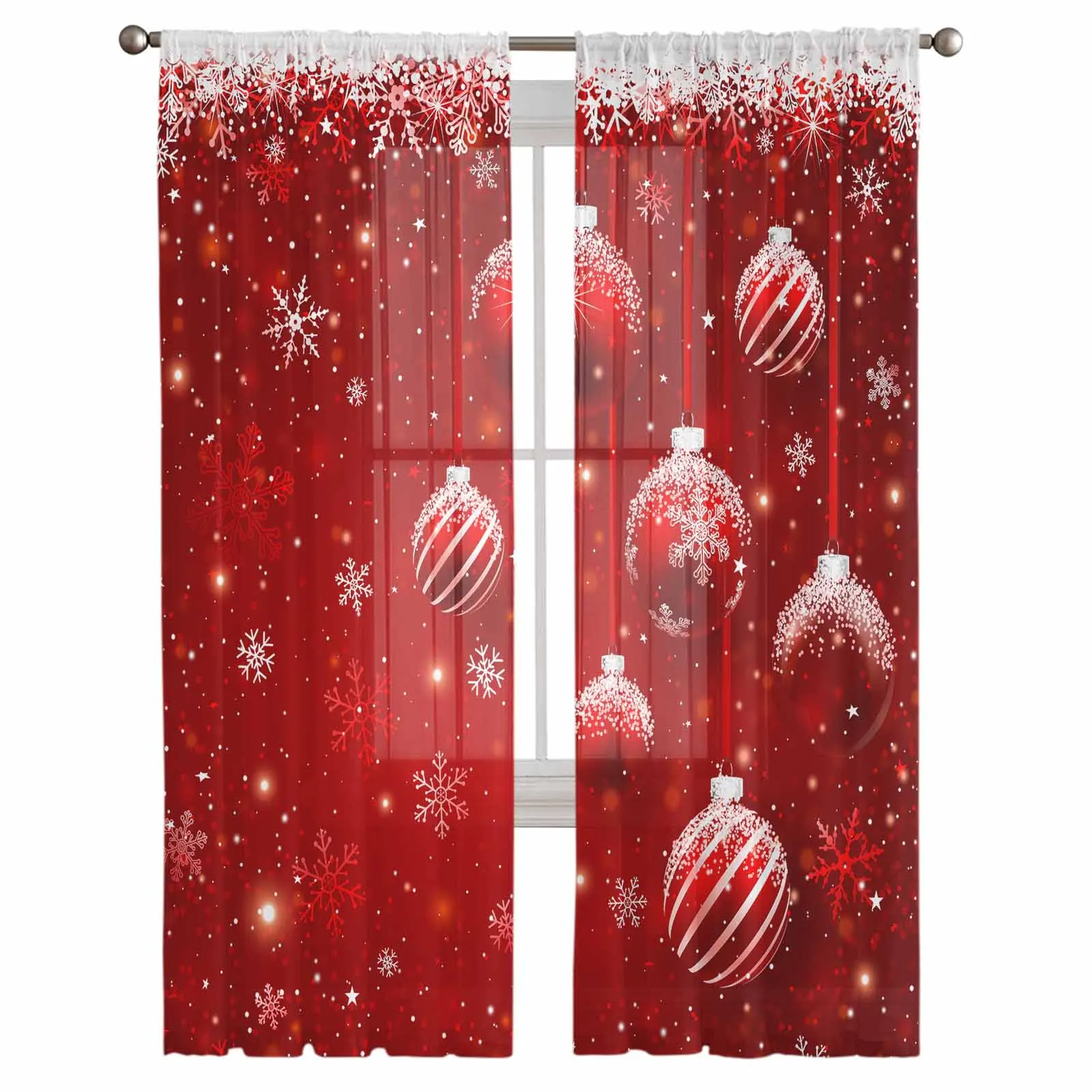 Christmas Snow Bulb Chiffon Sheer Curtains for Living Room Bedroom Decor Kitchen Window Voiles Tulle Curtain