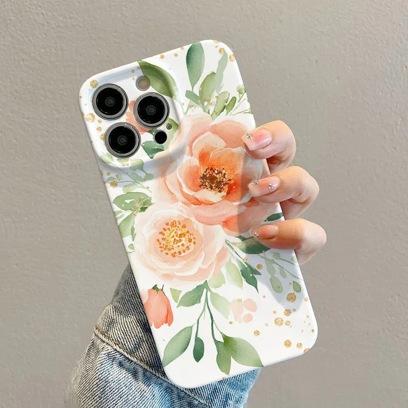 Phone Case For iPhone 17 16 15 14 13 12 11 Pro Max Air 16e 7 8 Plus XS Max X XR Watercolor Peony Floral Hard PC Protective Cover