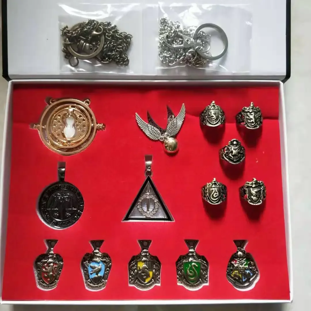 Hot Selling New Arrival Harries Potter Wand Set Time Converter Hourglass Badge Full Set Gift Box Ornament Necklace Ring