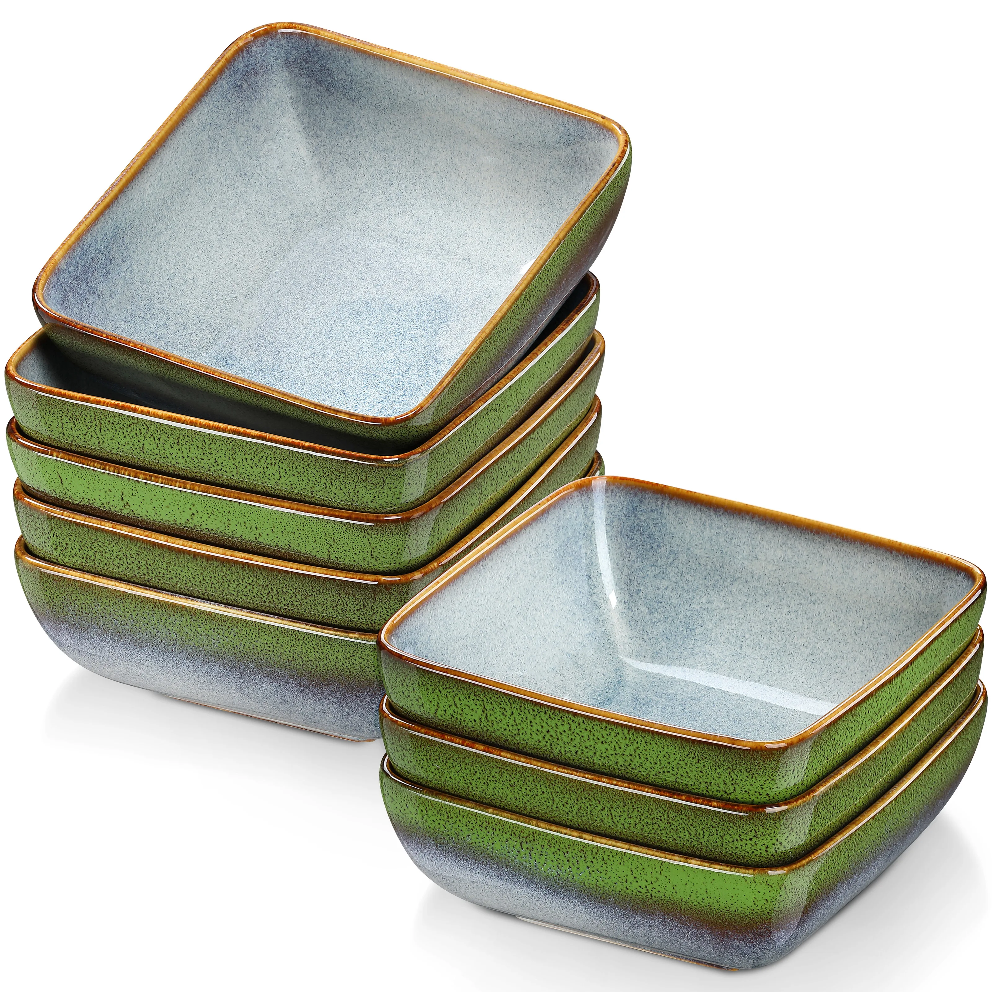 Vancasso Stern Square 4-Piece Cereal Bowl Set Kiln Change Glaze Mix-Color Deep Bowl 6in Salad/Snack/Dessert Bowl (15.3x15.3x6cm)