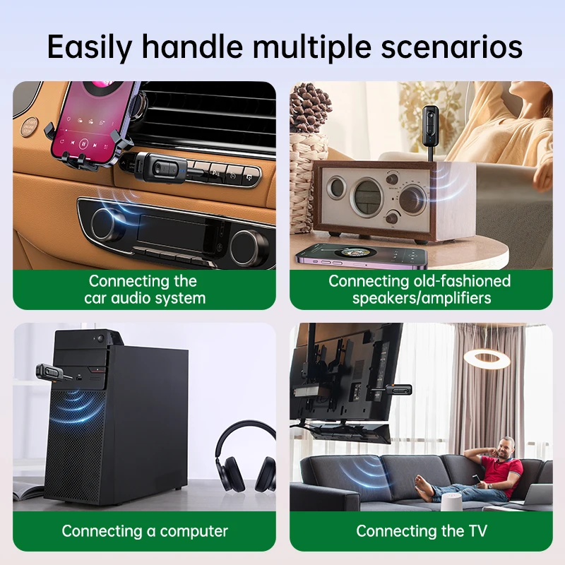 2 In 1 Bluetooth 5.4 เครื่องส่งสัญญาณ 3.5 มม.AUXแจ็คเครื่องบินอะแดปเตอร์ไร้สายไมโครโฟนสําหรับทีวีรถชุดลําโพงPCหูฟัง