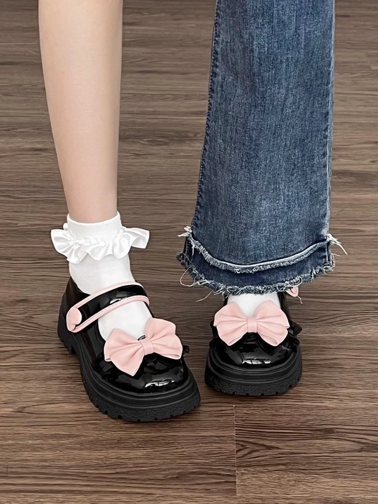 Sweet Lovely Lolita Mary Jane Small Leather Shoes Women 2024 New Summer Thick Soles Shoes Female All Match Uniform Single Shoes