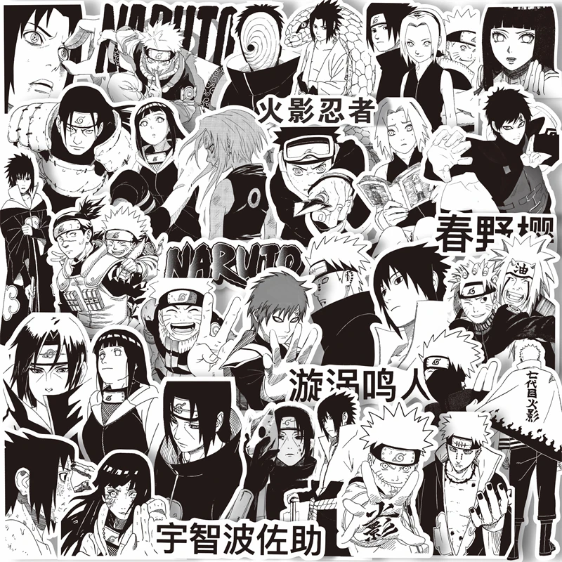 65-75PCS Black White NARUTO Anime Stickers Decoration Suitcase Scrapbooking Laptop Phone Stationery Manga Kid Sticker