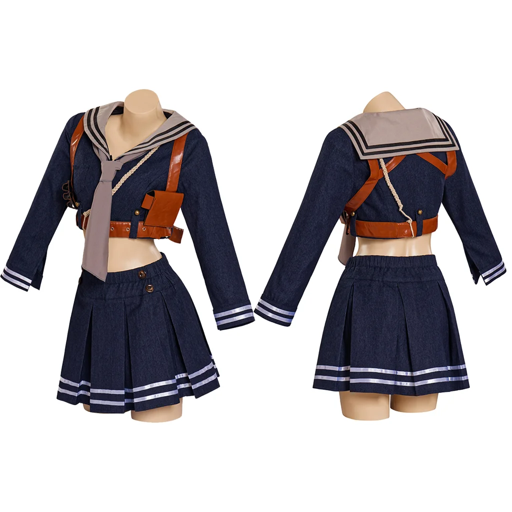 Sucker Cosplay Punch Baby Doll Costume Dark Blue Preppy Dress Set Casual Dress