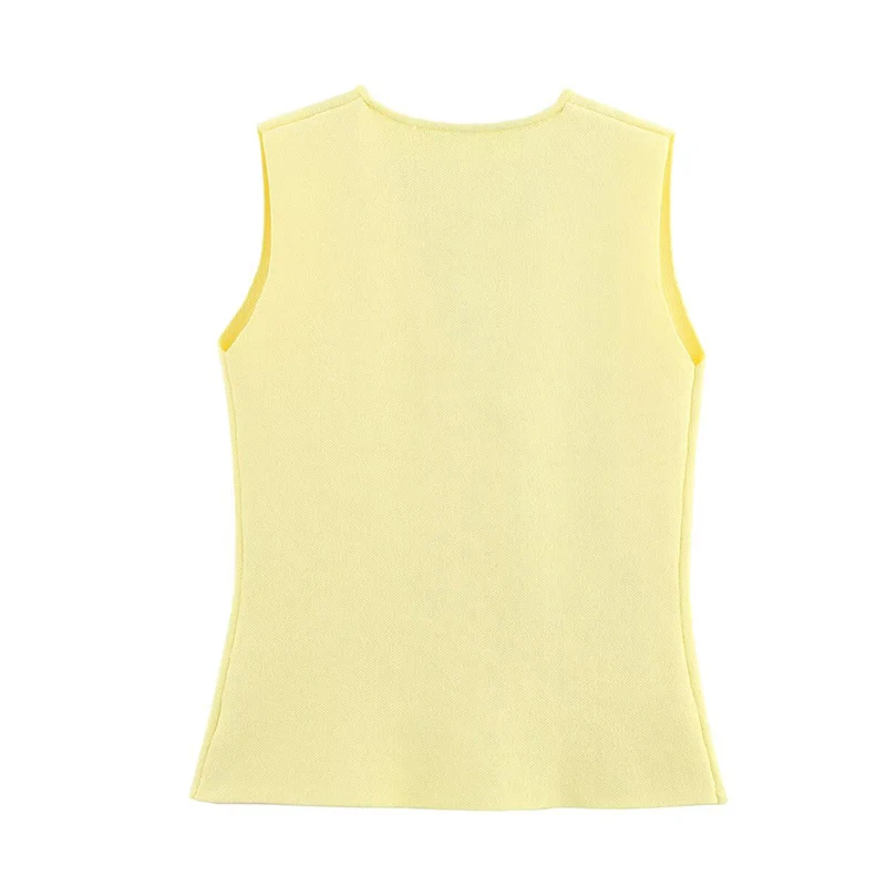 YENKYE New Women Front Button Knit Vest Top Vintage Solid Sleeveless V Neck Slim Elegant Tank Top