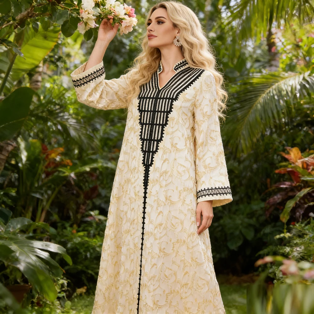 

Eid Mubarak Djellaba Ramadan Abaya Dubai Kaftan Women Muslim Dress Embroidery Party Gown Islam Gulf Jalabiya Caftan Vestido Robe