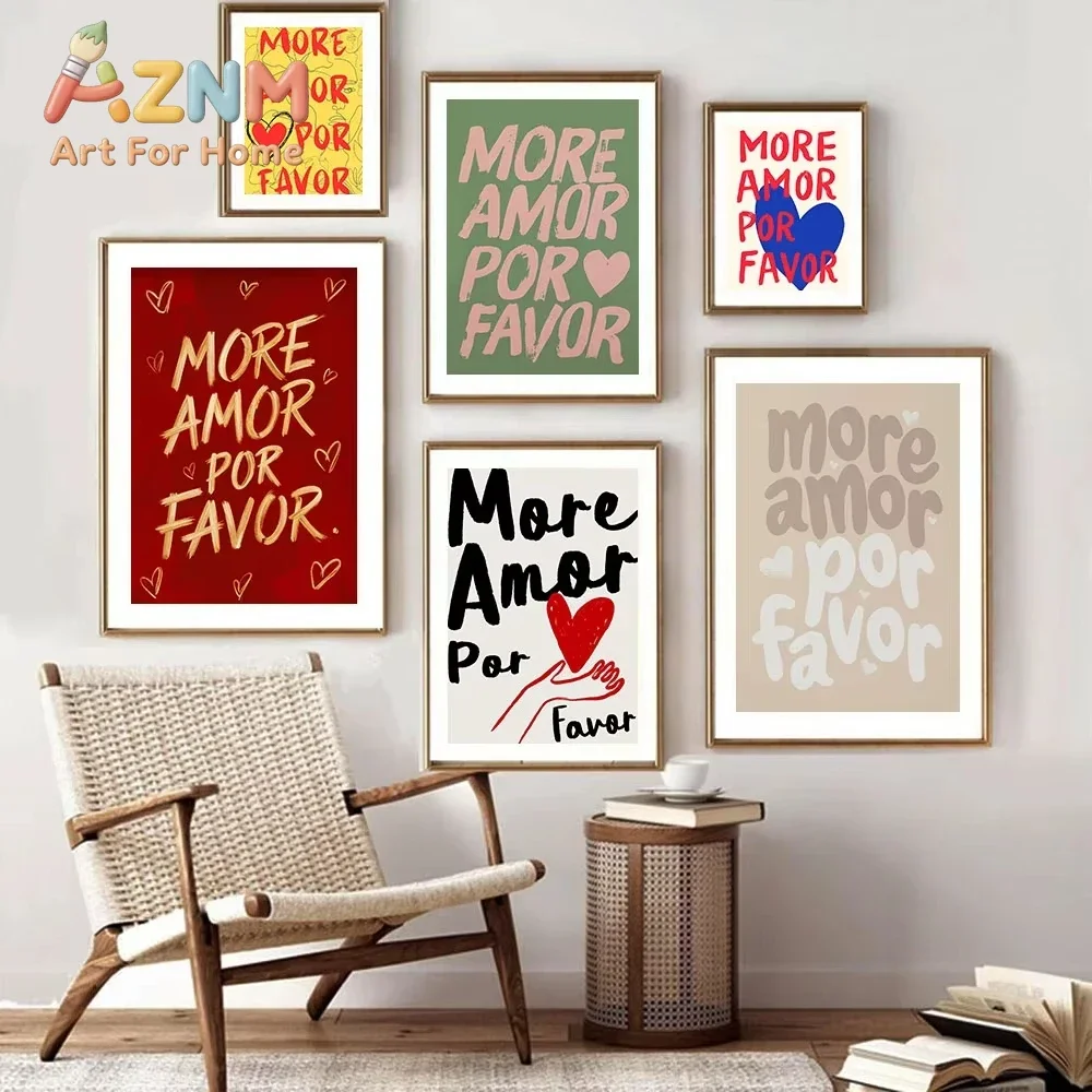 Minimalist More Amor Por Favor Text Poster Art Modern Love Introduction Canvas Painting Wall Decoration Home Living Room Decor