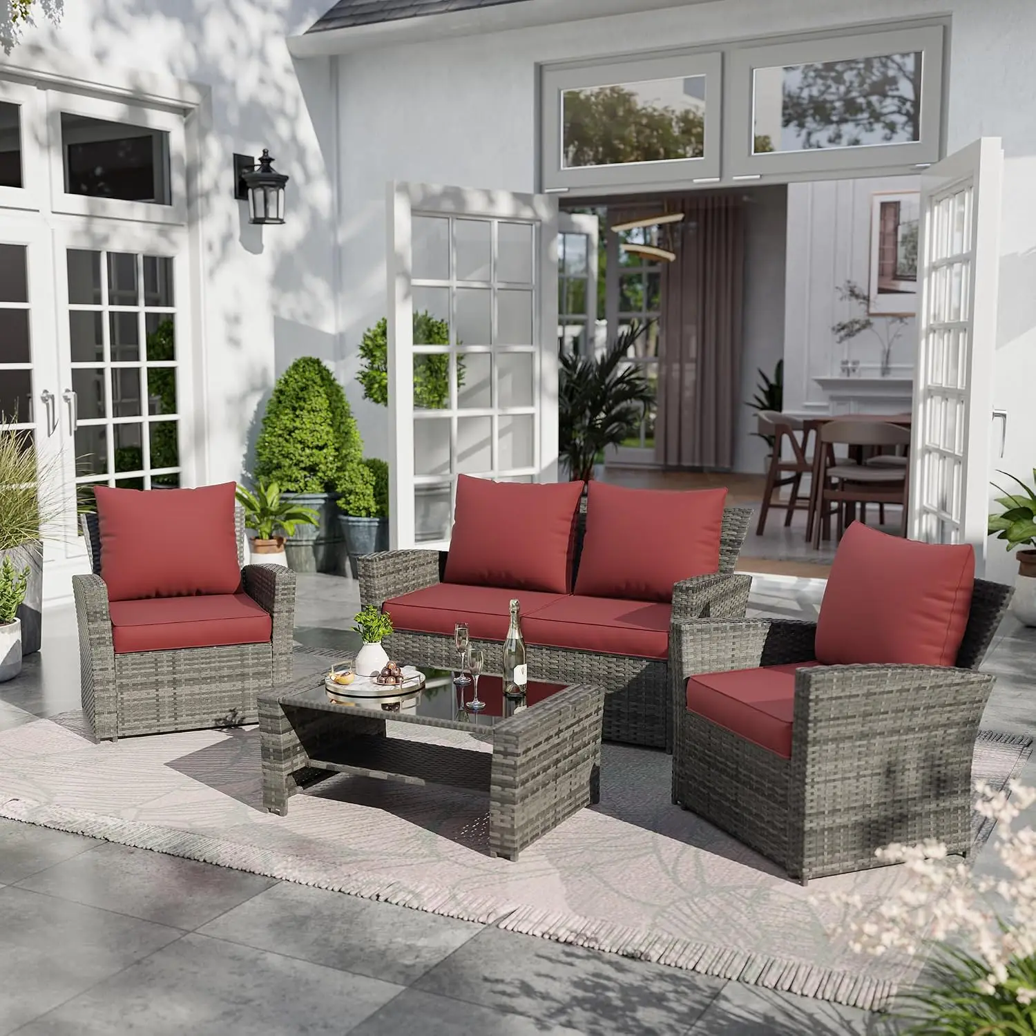 Water-Resistant Outdoor Cushions 4in Thick Replacement Seat & Back Set of 8 for Patio Sectional Sofa, Customized