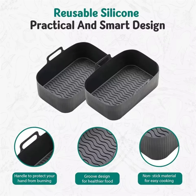 Foldable Multi‑spec Rectangular Food‑Grade Silicone Baking Tray  High Temp Resistant Air Fryer Bakeware Reusable Non‑stick Mat