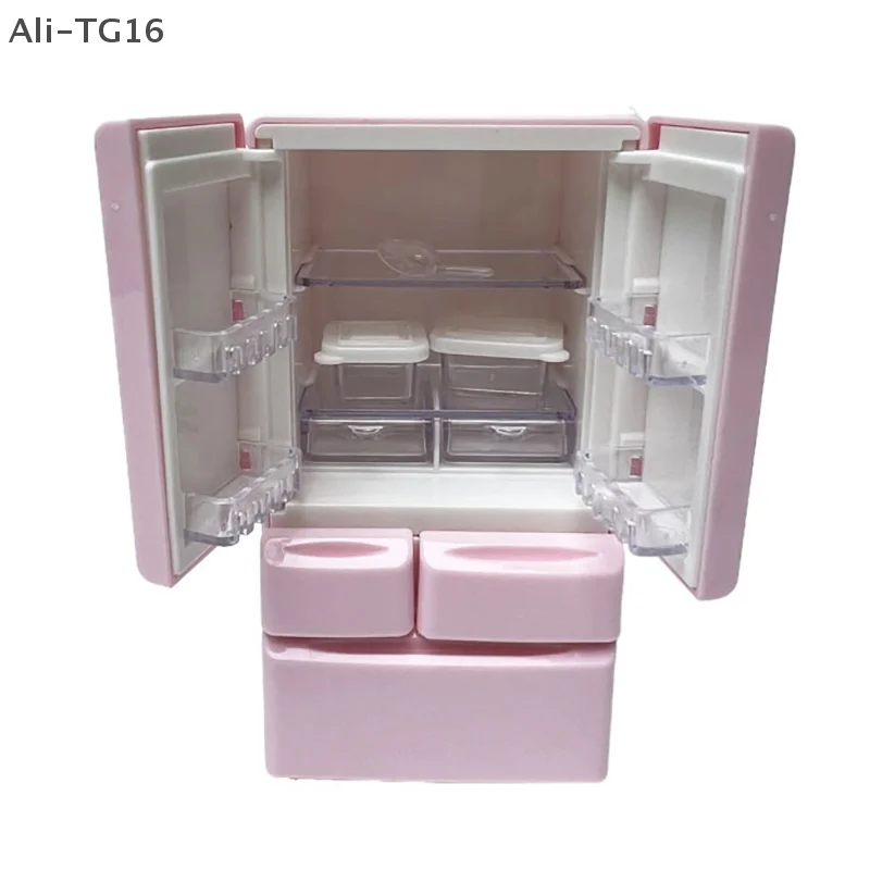 Plastic Miniature Fridge Refrigerator Simulation Mini Double Door Refrigerator Model Craft Furniture Doll House Accessories