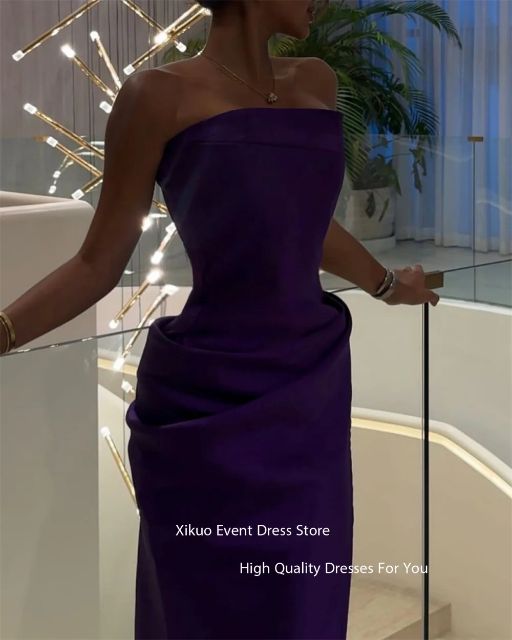 Xikuo Gaun Malam Putri Duyung Antik Arab Gaun Formal Tanpa Lengan Gaun Prom Pesta Panjang Selantai Satin Ungu Wanita Disesuaikan