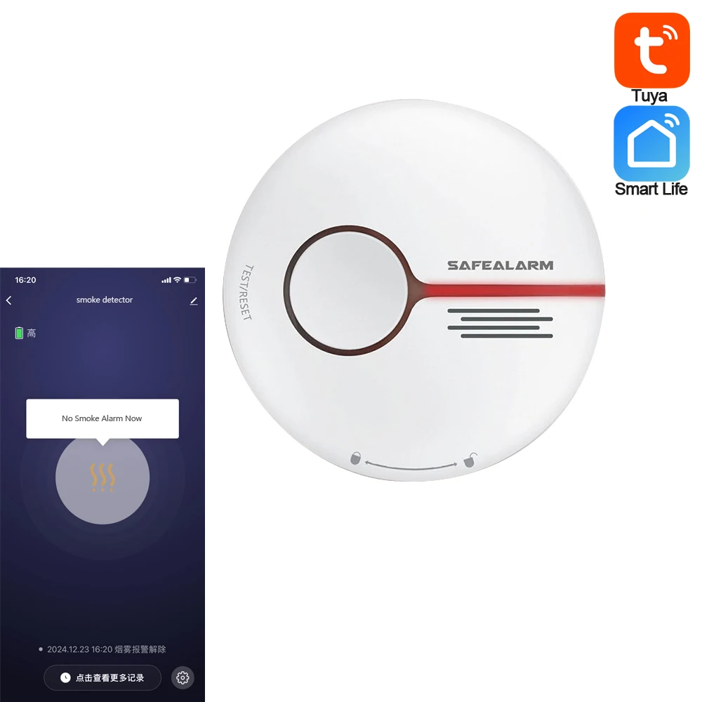 Tuya Smart Home-alarma de humo, Detector de humo con WiFi, batería dentro de la aplicación, mensaje Push, Sensor de fuego de techo para casa, 2,4G, 1 piezas