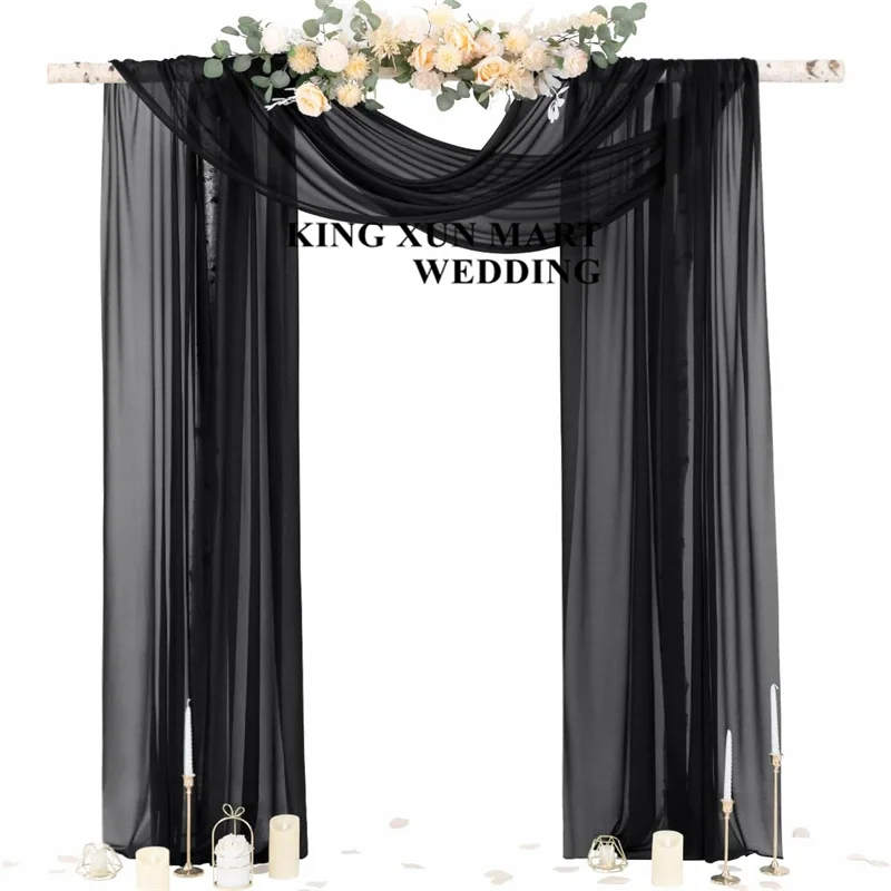 

Chiffon Wedding Arch Draping Fabric 2 Panel Black Drapes Sheer Backdrop Curtain for Wedding Ceremony Party Ceiling Decor