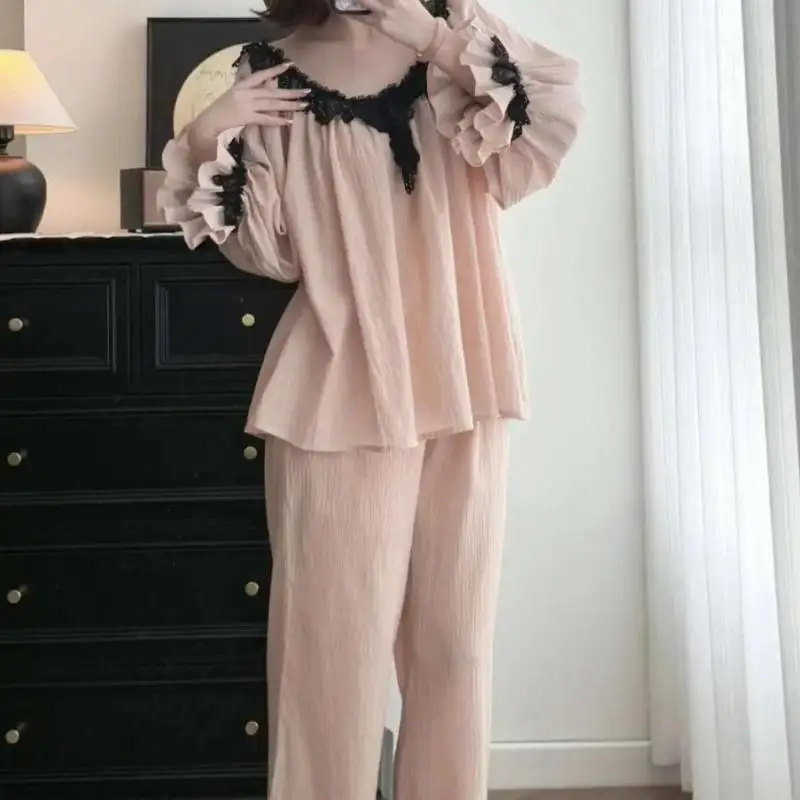 Fashionable Casual Women's Small Fragrant Style Pajama Autumn Long Sleeved Simple Korean Girls' Casual Autumn Home Clothing Set