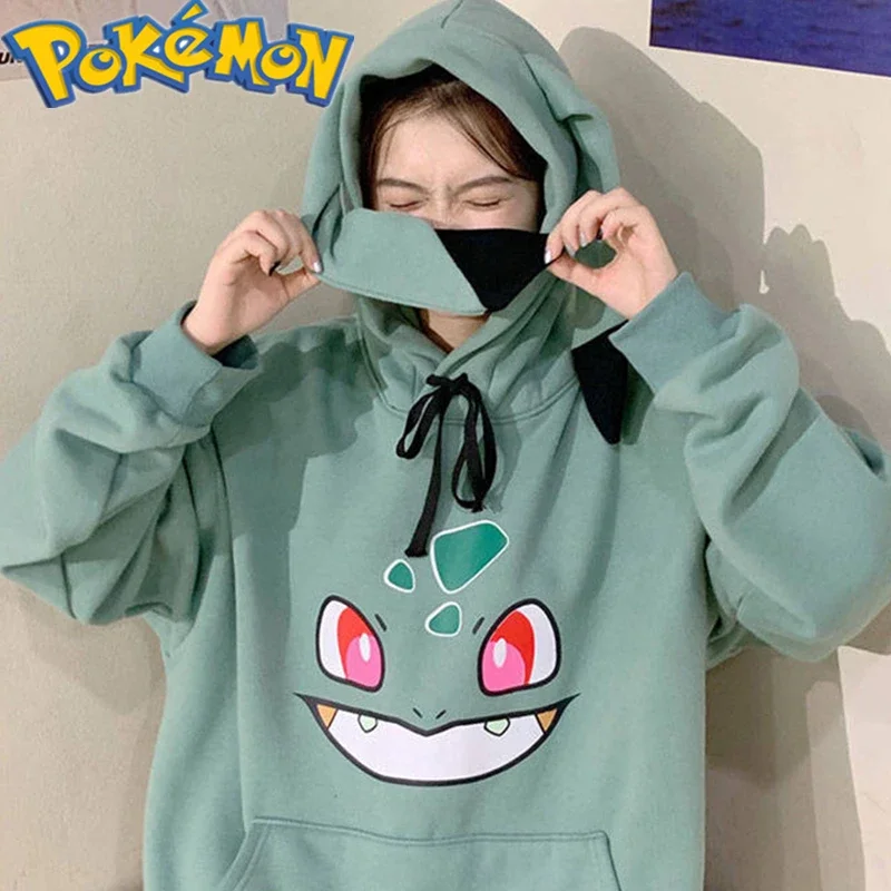 Pokemon Pikachu autumn and winter sweater student Japanese anime thickened mid-length hooded cute top Christmas gift