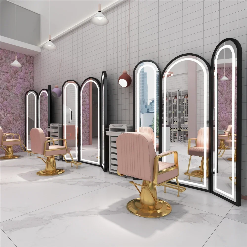 Hair Salon Mirror with Light 3am Haircut Mirror for Hair Salon Single-Sided Floor-Type Hair Cutting Dressing Table