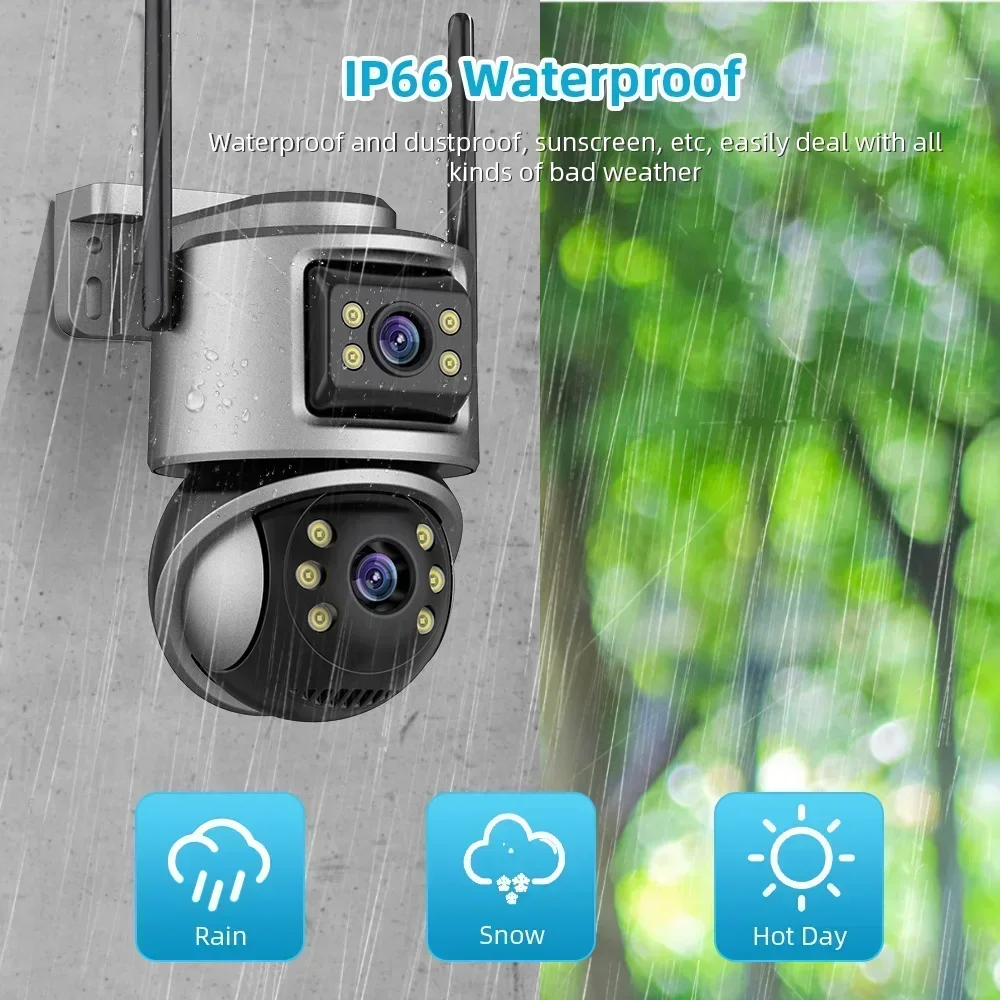 PTZ Outdoor Dual Screens Human Detection Dual Lenses 4MP Security Protection IP Camera Audio 4K 8MP Wifi Camera