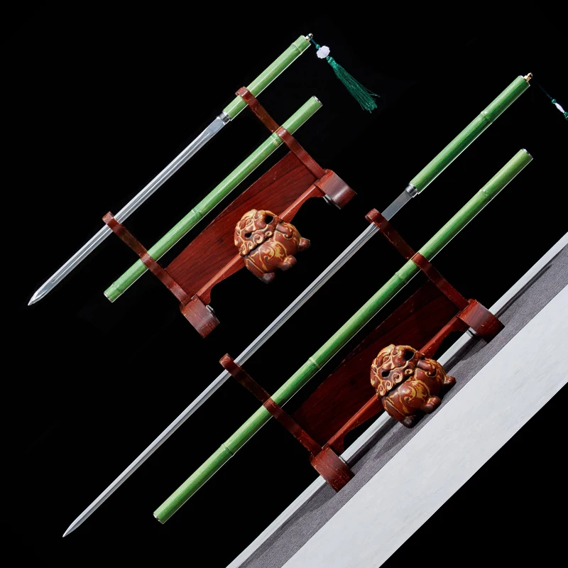 Simulated Bamboo Sword,Real Metal Chinese Sword,Two Size,Green Color,Shirasaya,Cosplay Movie Props,Non Sharp
