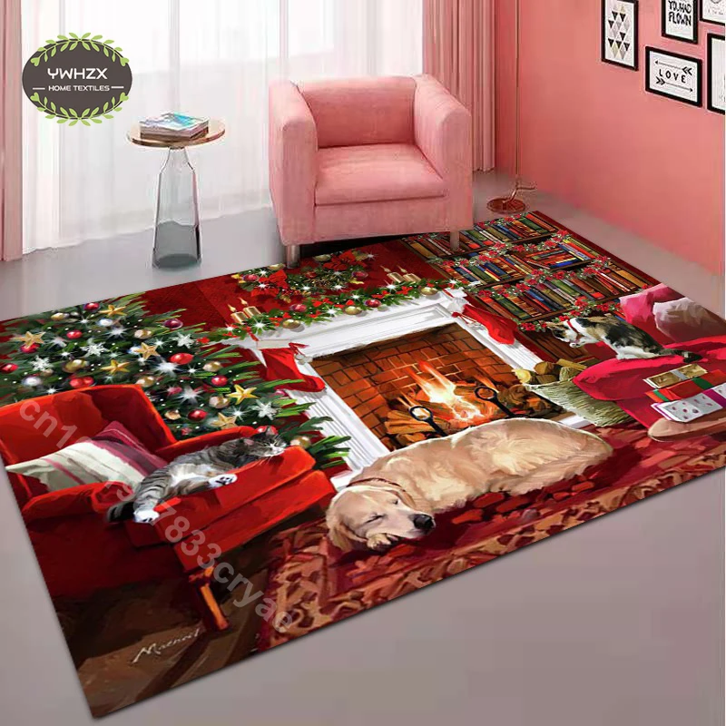 Christmas Style Sofa Coffee Table Carpet Cute Bedroom Rug Children Bedroom Bedside Rugs Simple Cartoon Large Area Non-slip Mats