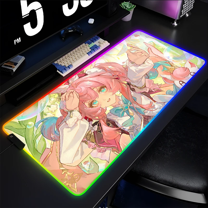 RGB-muismat Gamer Computer Honkai Star Rail Hyacine Bureaumat Modern Schattig Tafeltoetsenbord Pad LED Laptop Tapijt Gaming Muismat