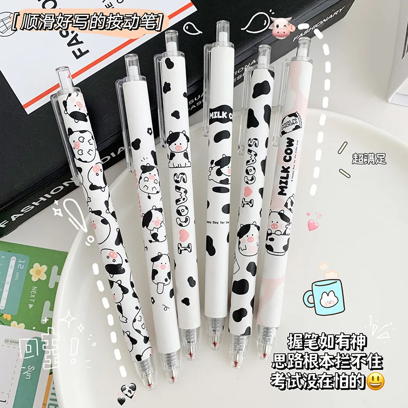 1 Pcs Cute Milk Cows Press Gel Pen Writing Pen School Stationery 0.5mm Black ink Pens Office School Supplies Stationery Gift