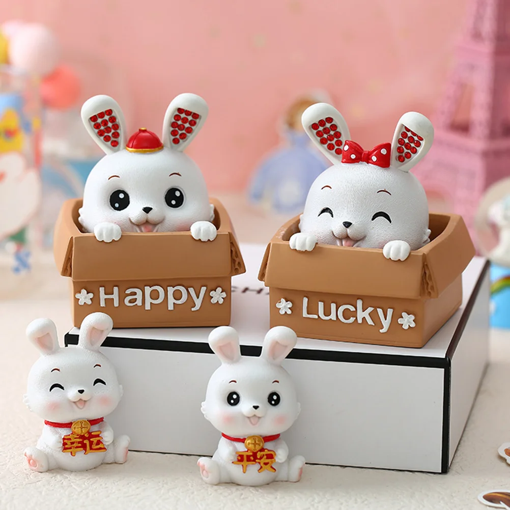 

4 Pcs Resin Craft Bunny Figurines Zodiac Rabbit Statue Decor Desktop Adornment Tiny Bunny Garden nament Miniature Decor