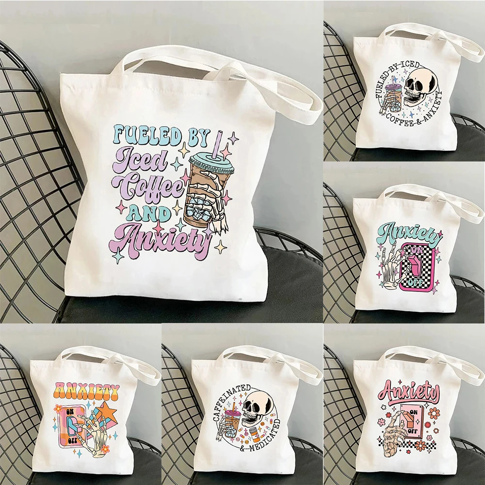 Bolso de mano con calavera estética y ansiedad, bolso de hombro moderno, adecuado para viajes diarios, bolso sencillo para hombres y mujeres