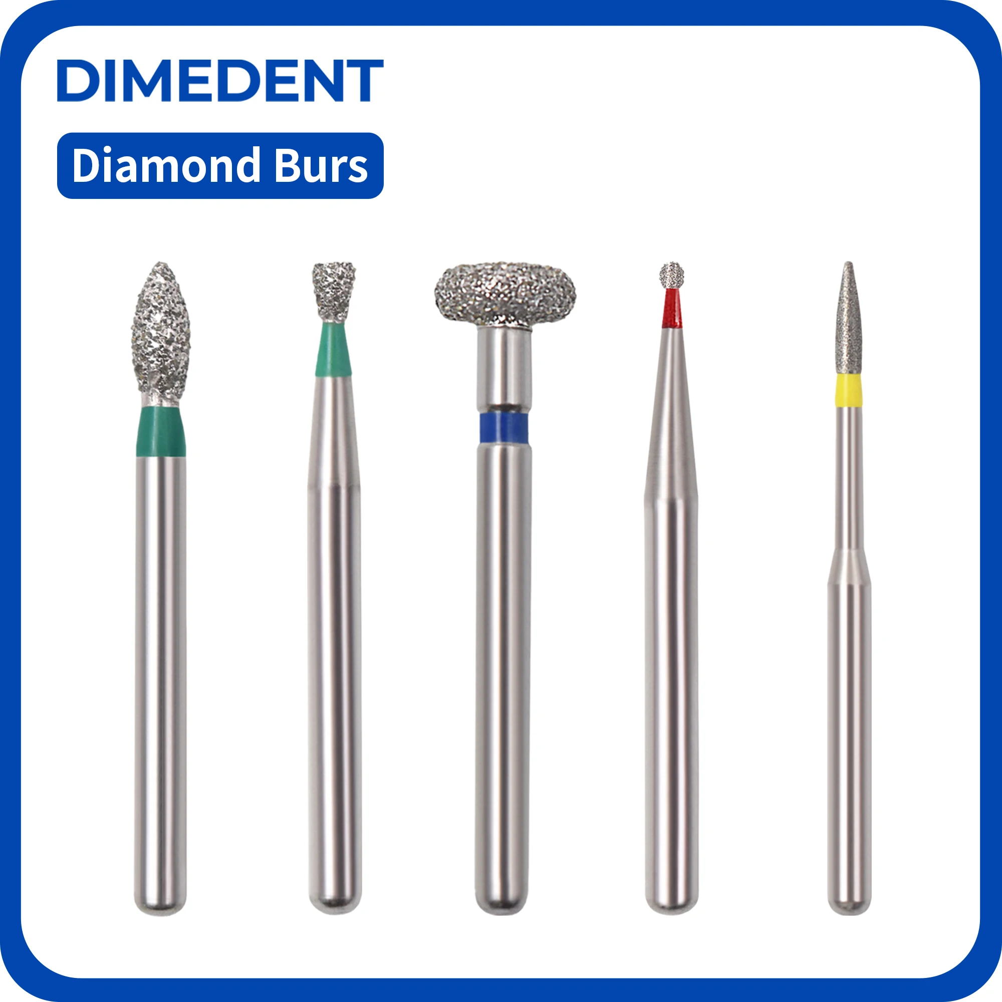 DIMEDENT 2Boxes FG Bur Dentistry Lab Polishing Tool 20Pcs FO/BR/SI/WR Series Dental 1.6mm Standard Diamond Needle High Speed Bur
