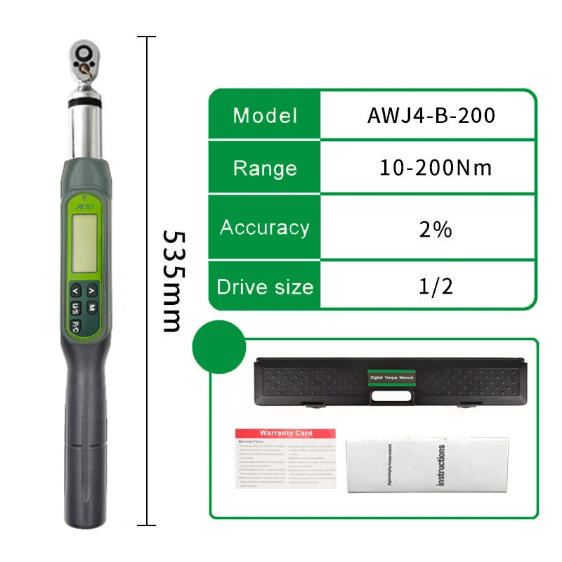 

ALIYIQI AWJ-B-200N.M 1/2 ''Driver Preset Big Screen Digital Torque Wrench With Buzzer 2% Accuracy Bicycle Hand Repair Tools