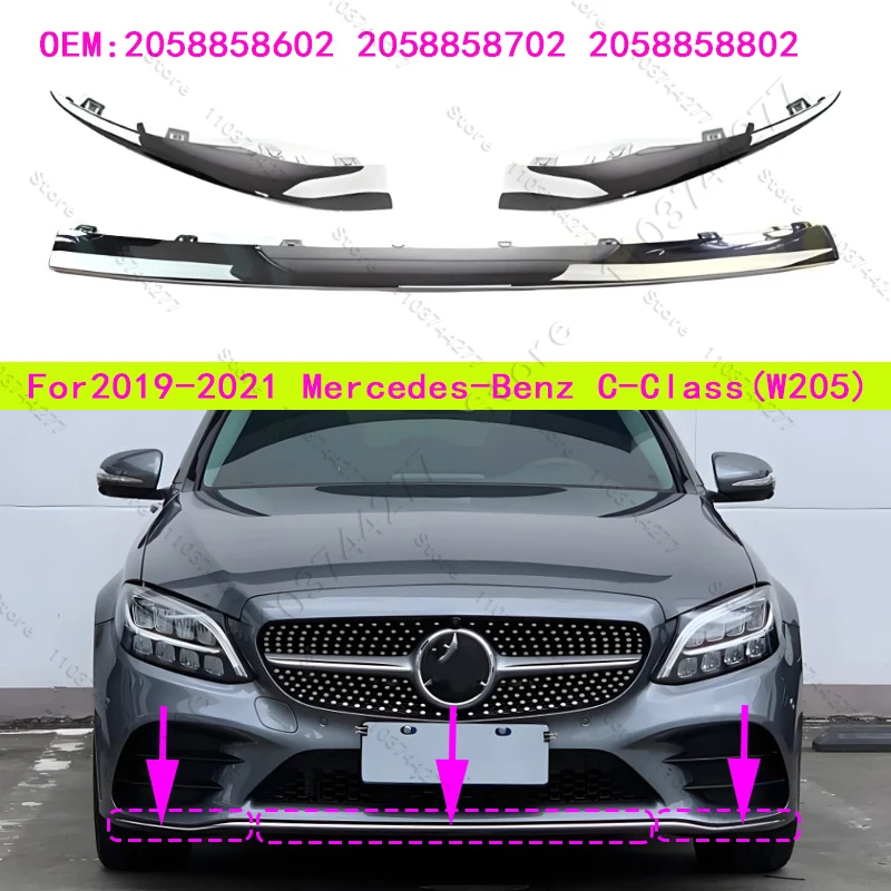 

For 2019-2021 W205 Mercedes-Benz C-CLASS Front Bumper Molding Trims Chrome and Black 2058858602 2058858702 2058858802