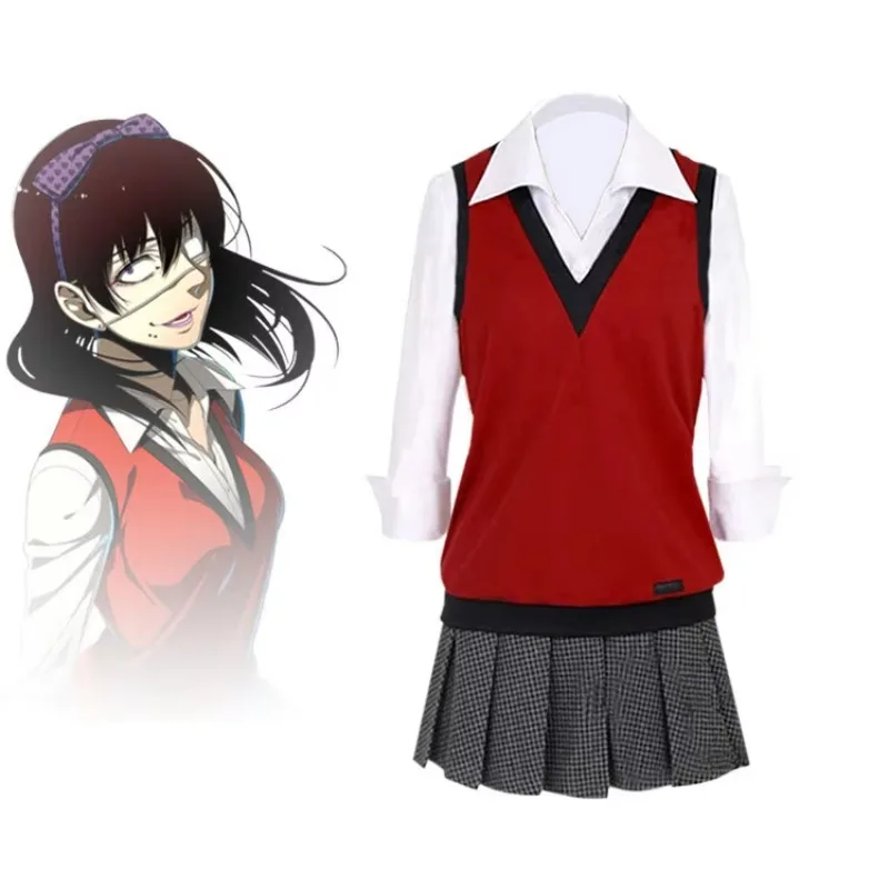 

New Kakegurui Midari Ikishima Anime Cosplay Costume Japanese School Uniform Vest Skirt Set With JK Uniform Wig For Women