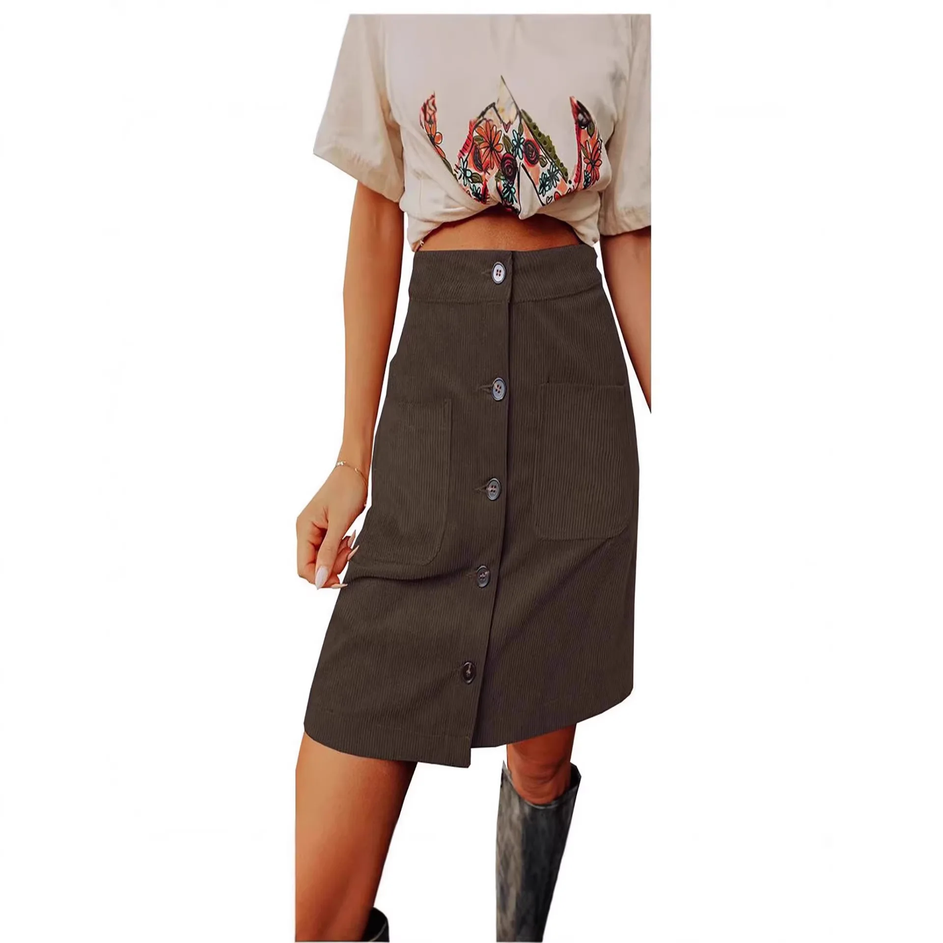 

Spring Autumn Winter New Arrival Independent Station Cross Border TikTok Women's Clothing Corduroy Skirt Ele Sle W...