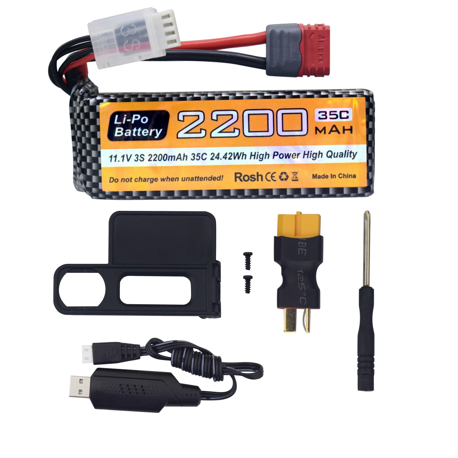 

11.1V 2200mAh 35C 3S Lipo Battery With T-Plug And USB Charging Cable For MJX H16P H16E H16GT H16BM H16PL 14301 RC Car