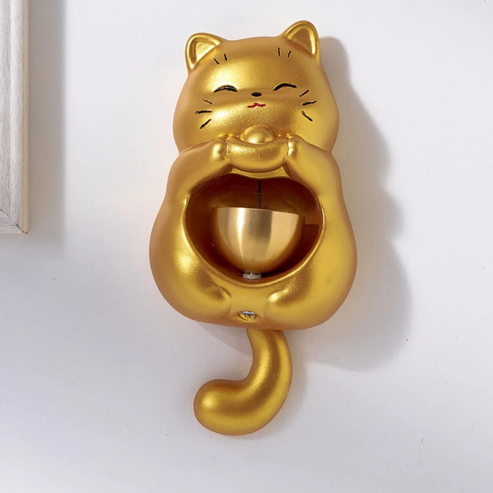 Creative Magnetic Door Bell Wooden Lucky Cat Shopkeepers Bell Entry Reminder Delightful Sound Door Chime Ornaments for Door Wall