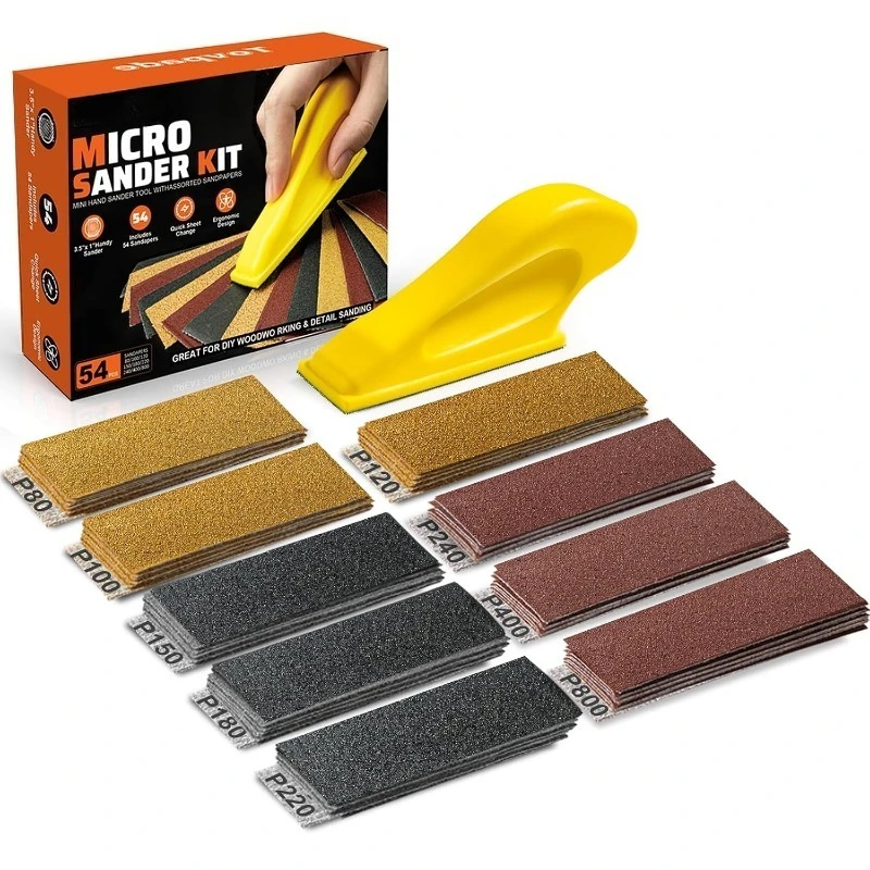 54PCS Premium Micro Sander, Detail & Mini Sander Block – Precision Small Hand Sanding Tool, 80–800 Grit Sandpaper Kit, 3-in-1 Set for Wood, Crafts, Furniture, Tight Spaces & DIY Projects